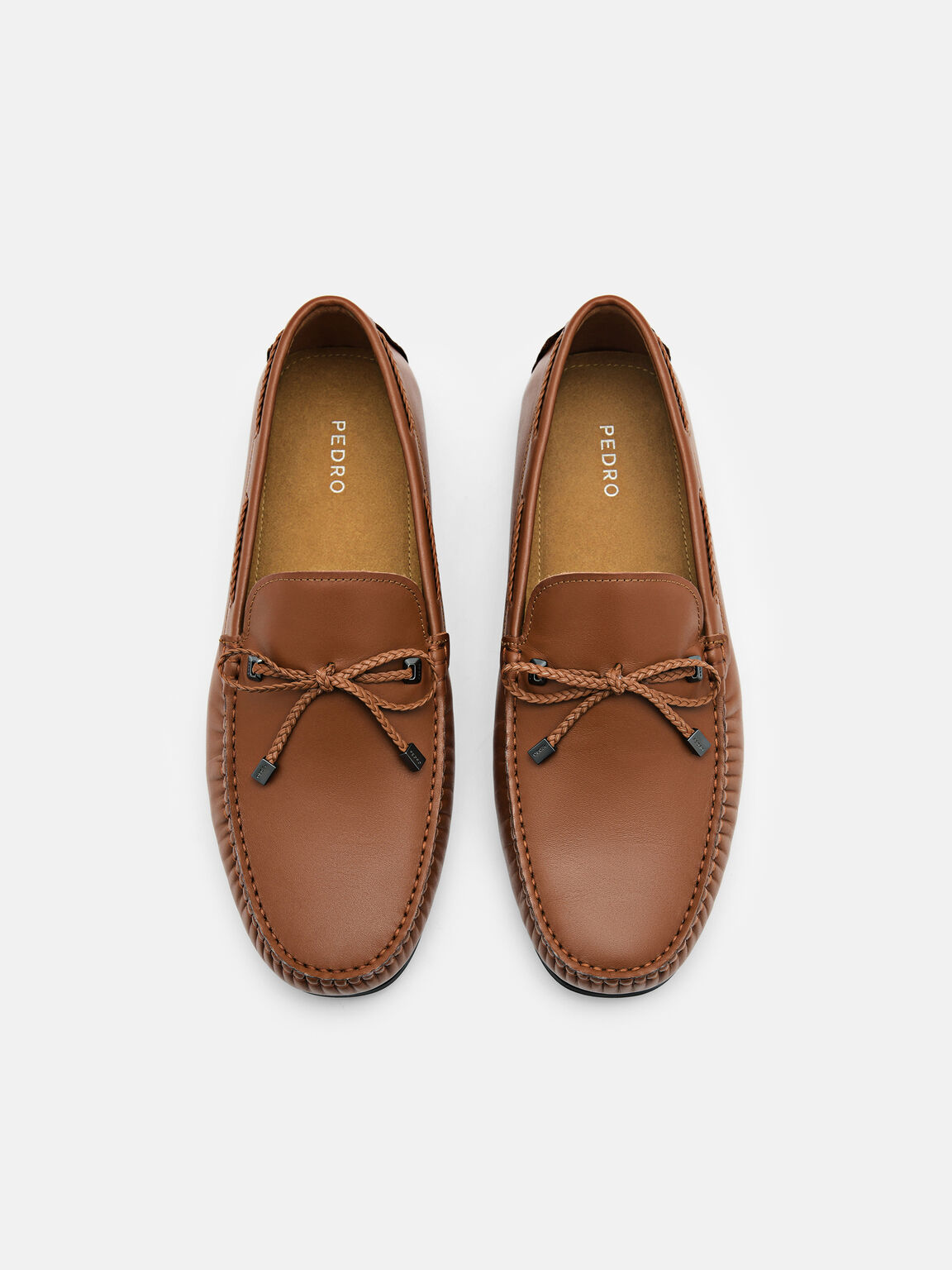 Leather Bow Driving Shoes, Cognac