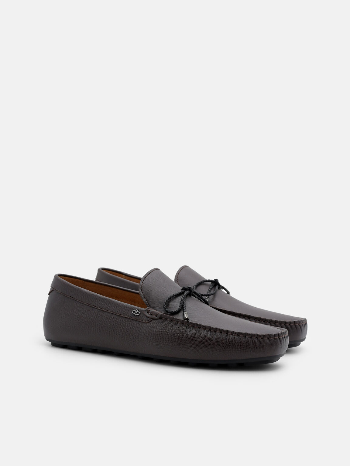Saffiano Leather Bow Driving Shoes, Dark Brown Saffiano, hi-res