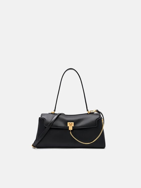 Mirelle Leather Shoulder Bag, Black, hi-res