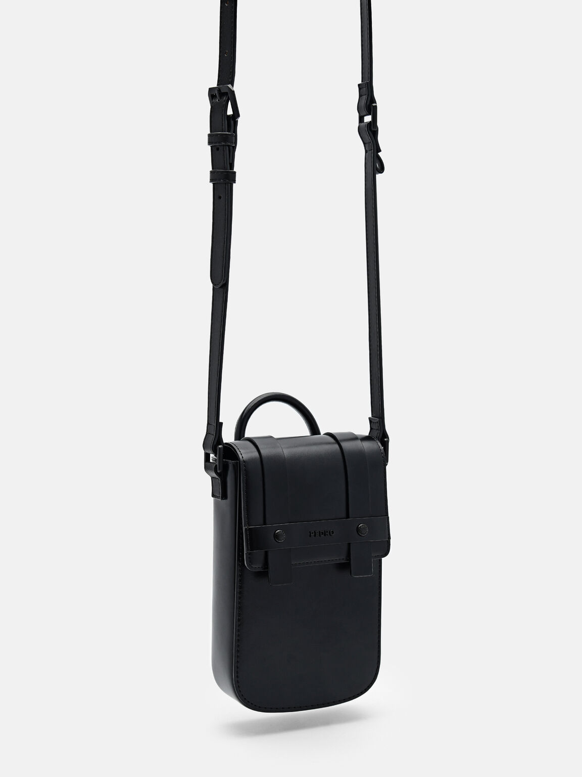 Túi đeo chéo nắp gập Leather Phone, Đen, hi-res