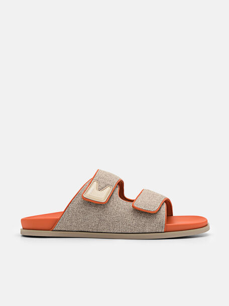 Linen Slide Sandals, Taupe
