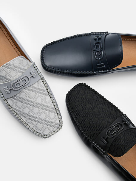 Giày lười mũi vuông Icon Leather Driving, Xám, hi-res