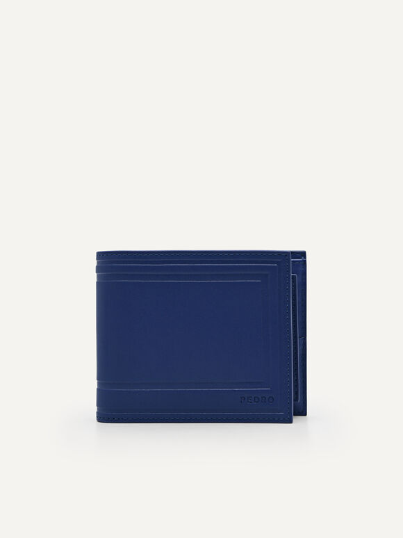 Leather Bi-Fold Wallet With Insert, Navy, hi-res