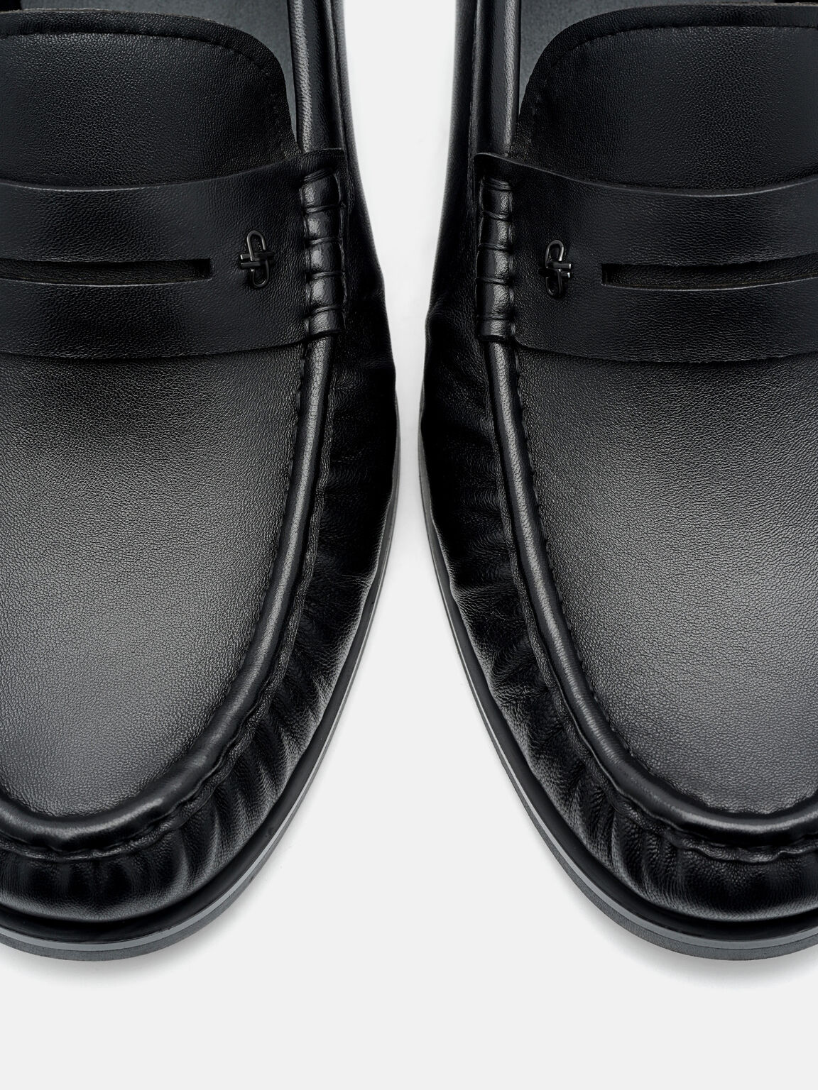 Leather Penny Loafers, Black, hi-res