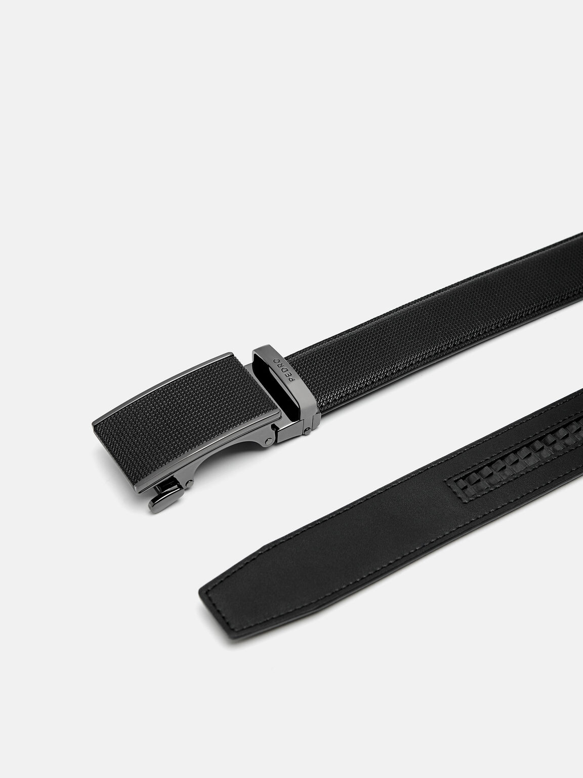 Thắt lưng bản vừa Embossed Leather Automatic, Đen, hi-res