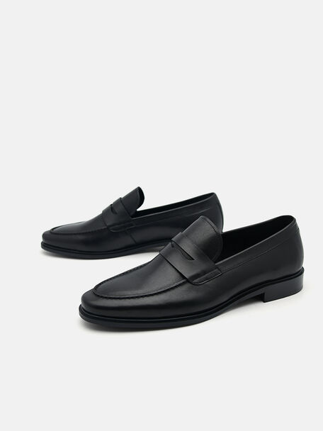 Bailey Calf Leather Loafers, Black, hi-res