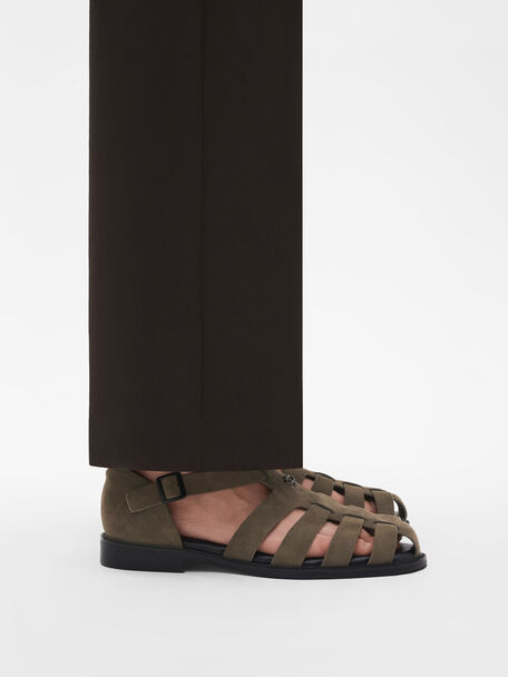 Gi&agrave;y sandals đế bệt Brent Suede, Xanh Olive, hi-res