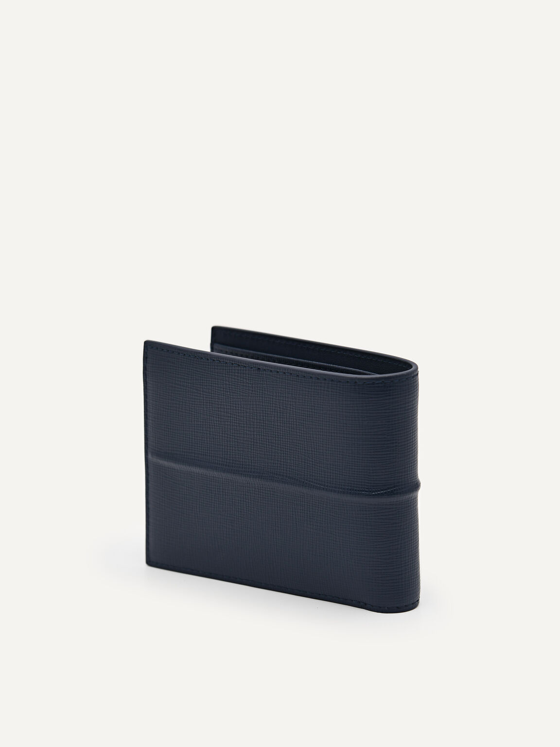 Embossed Leather Bi-Fold Wallet with Insert, Navy, hi-res