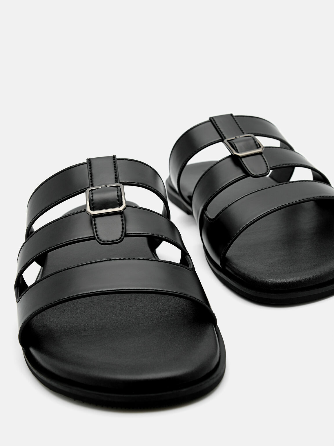 Caged Slide Sandals, Black