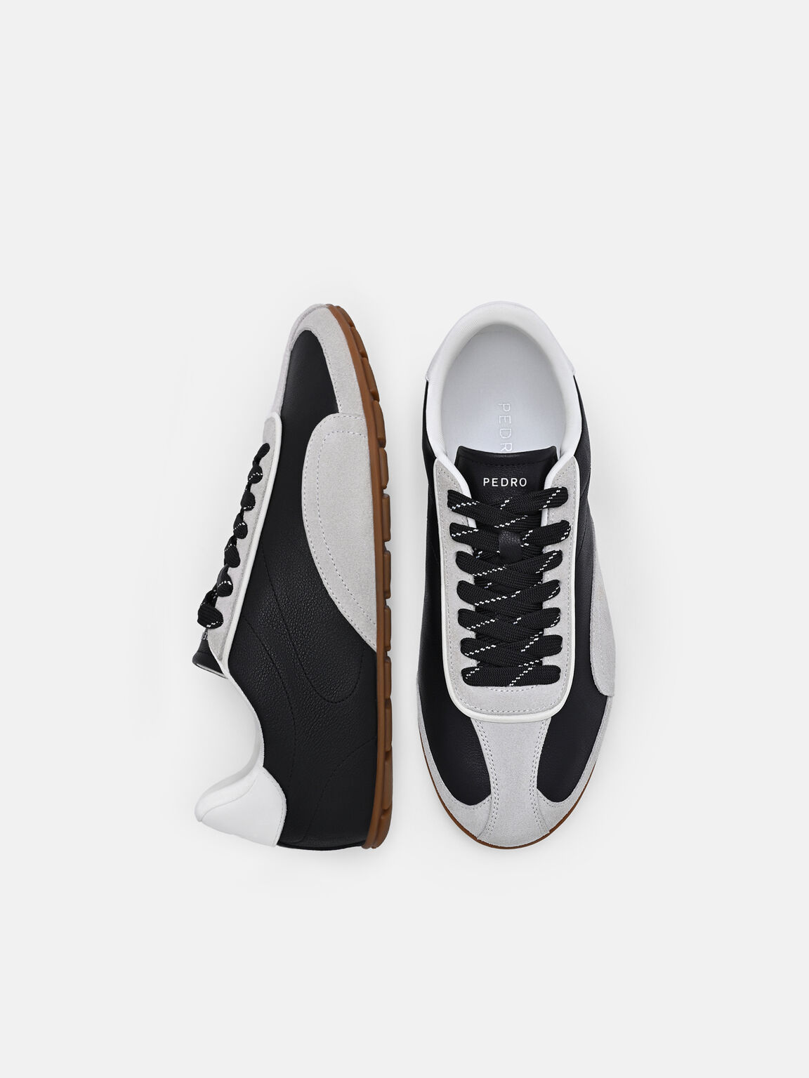 Crest Leather Sneakers, Black, hi-res
