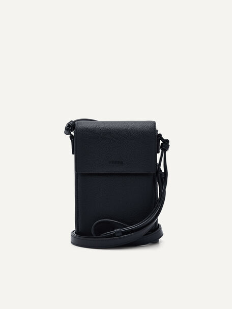 Túi đeo chéo phom chữ nhật Embossed Leather, Đen, hi-res