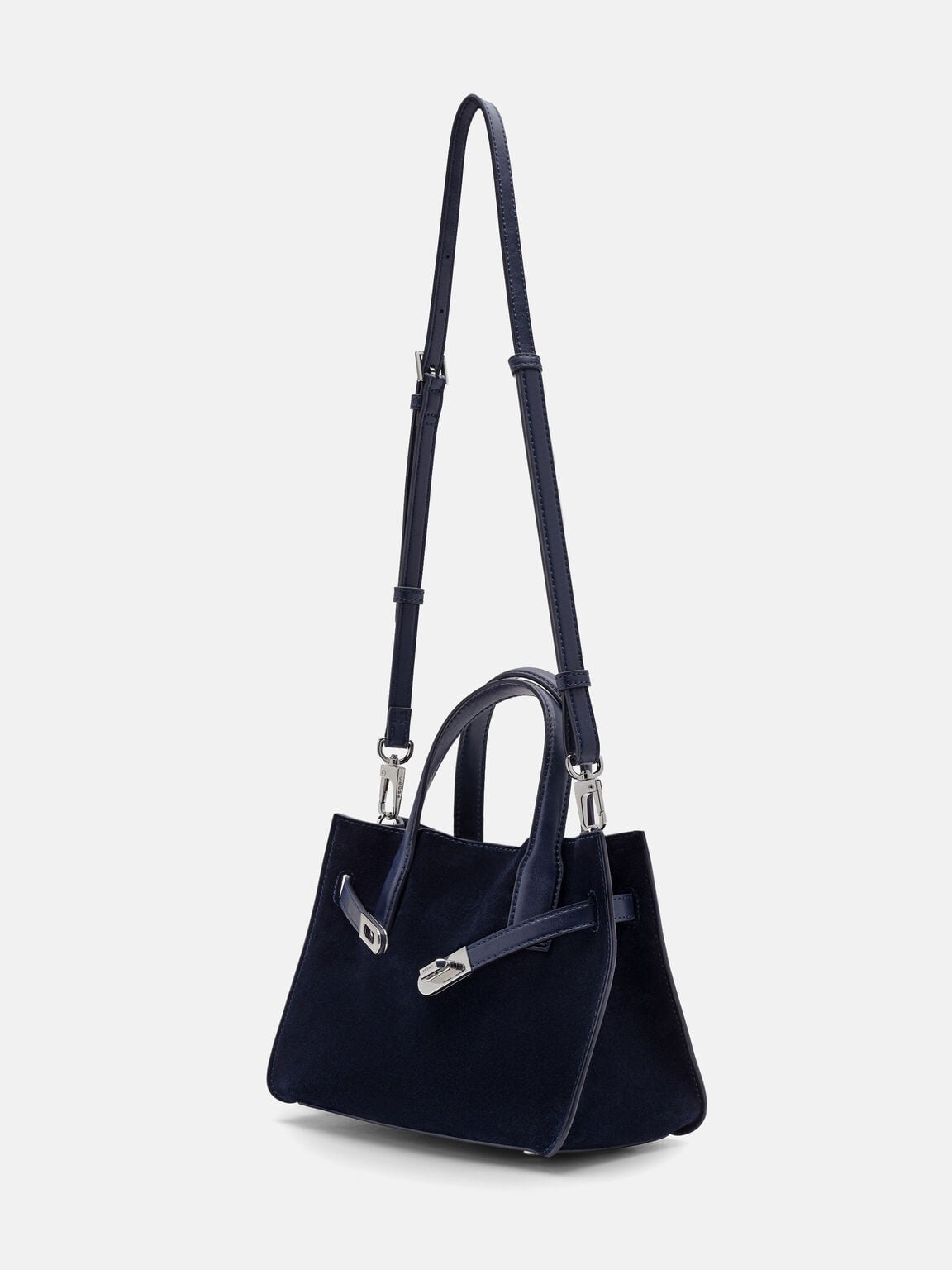 Danielle Small Leather Handbag, Dark Navy Suede, hi-res