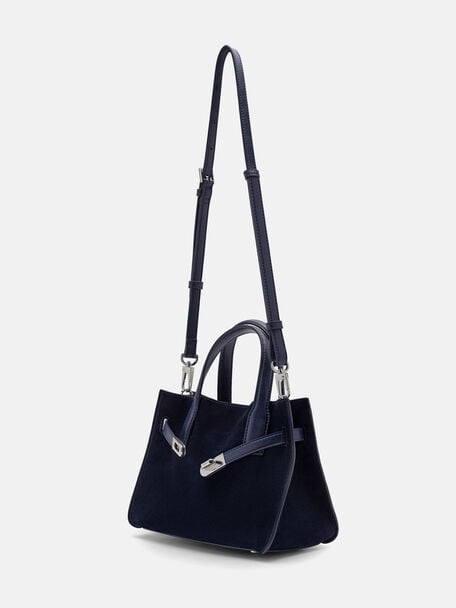 Danielle Small Leather Handbag, Dark Navy Suede, hi-res