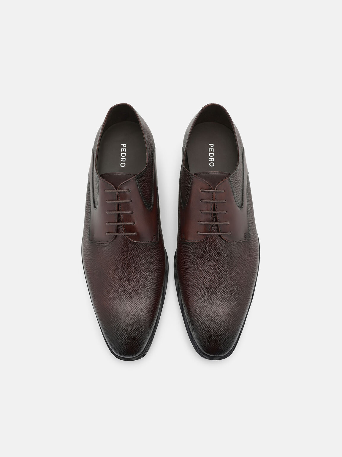 Saffiano Leather Derby Shoes, Dark Brown Embossed, hi-res