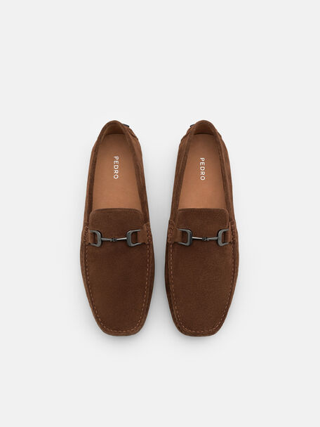 Suede Horsebit Driving Shoes, Brown Suede, hi-res