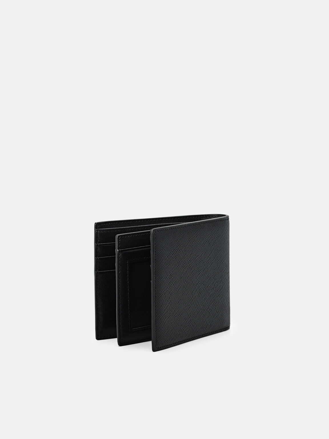 V&iacute; ngắn d&aacute;ng gập Leather Bi Fold, Đen