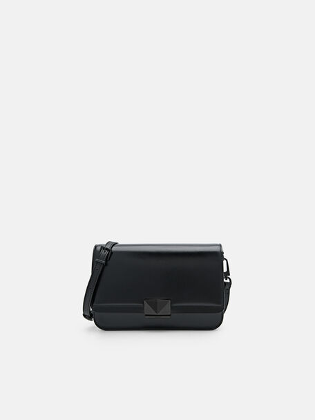 Túi đeo vai phom chữ nhật Studio Pixel Leather, Đen, hi-res