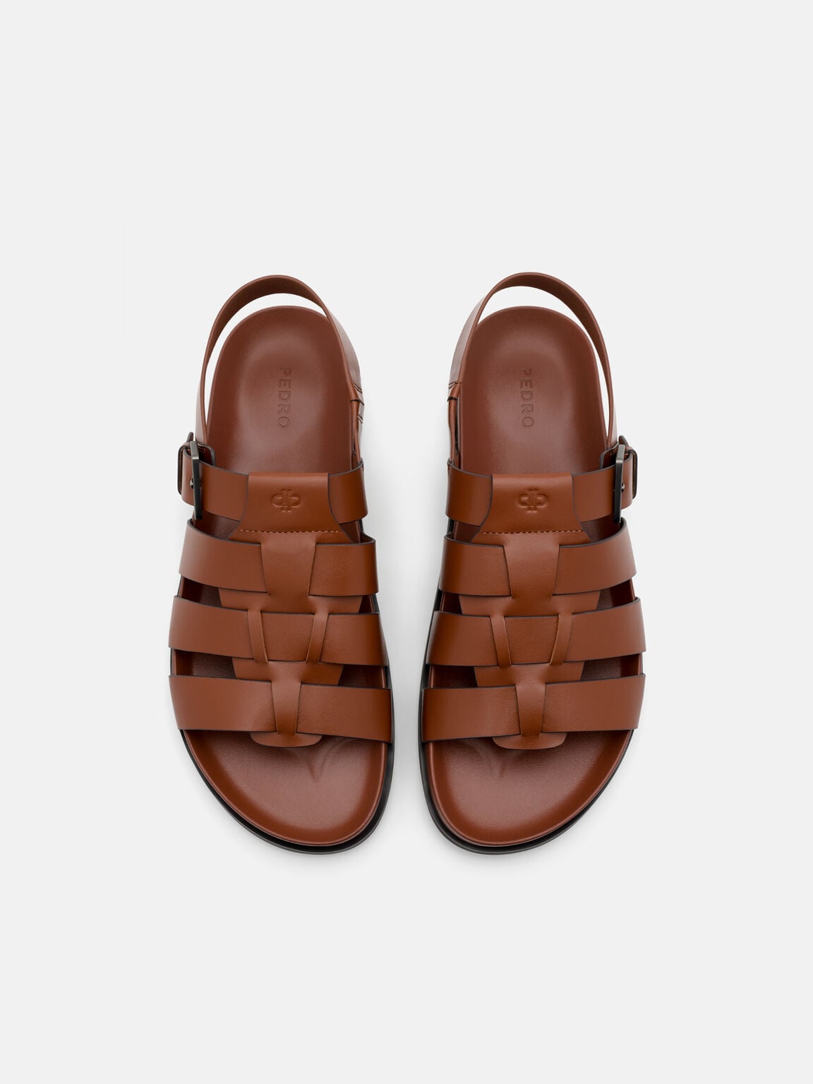 Gi&agrave;y sandals đế bệt Leather Caged, Rượu Cognac, hi-res
