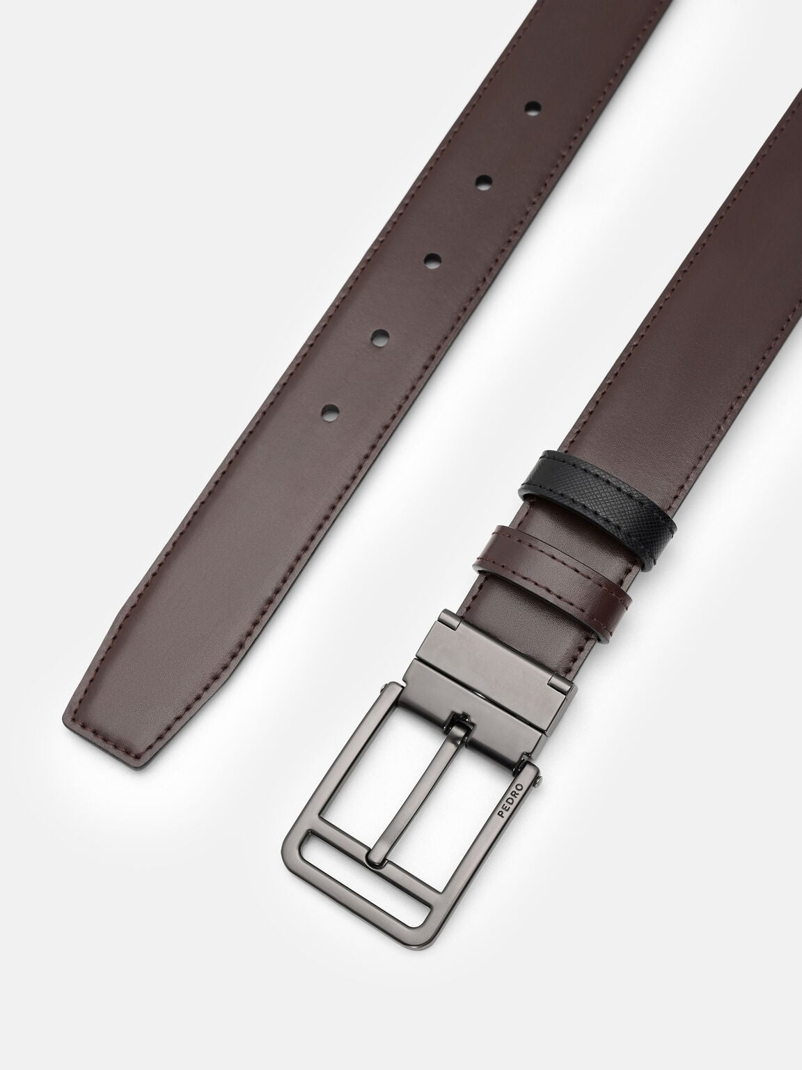 Saffiano Leather Reversible Pin Belt, Black Saffiano, hi-res