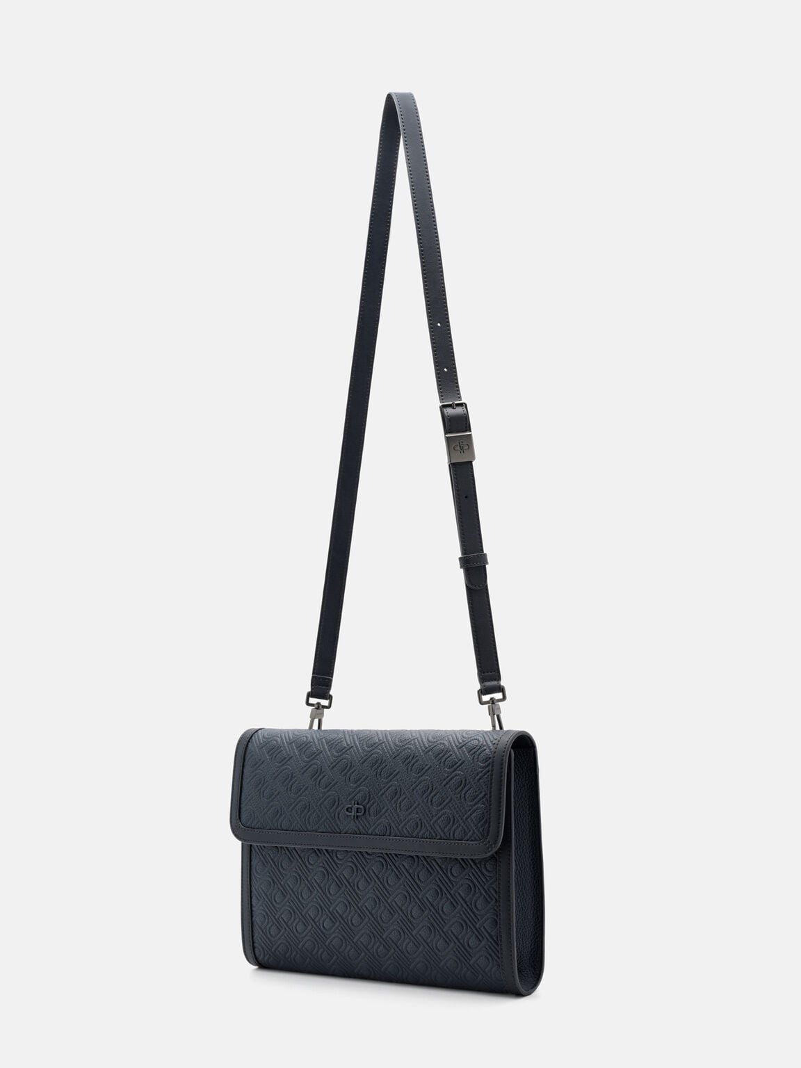Leather Clutch Bag, Navy Embossed, hi-res