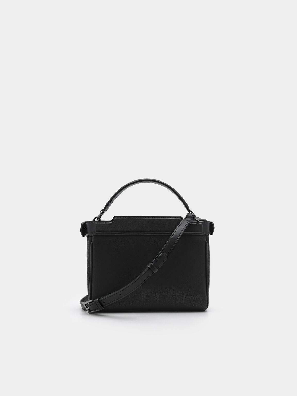 Túi đeo chéo phom vuông Leather Structured, Đen, hi-res