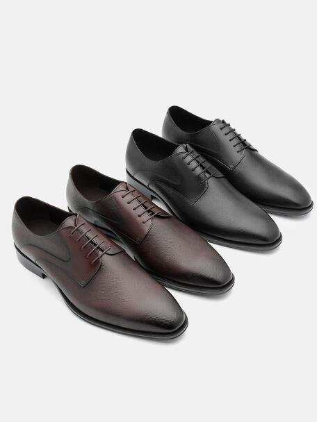Saffiano Leather Derby Shoes, Dark Brown Embossed, hi-res