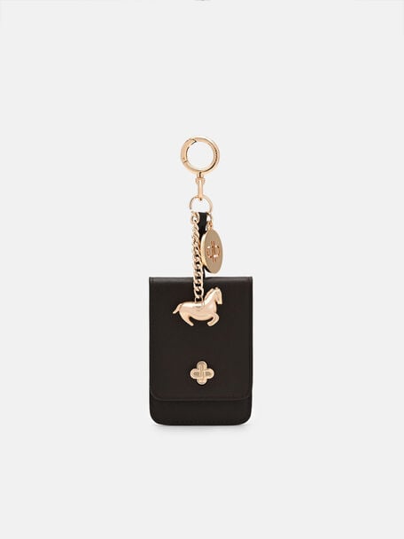 Horse Charm Leather Card Holder, Dark Brown, hi-res