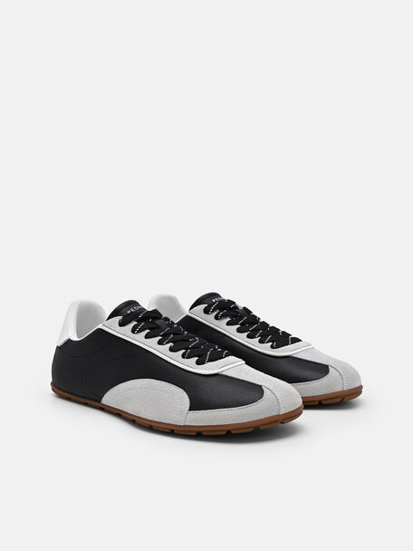 Crest Leather Sneakers, Black, hi-res