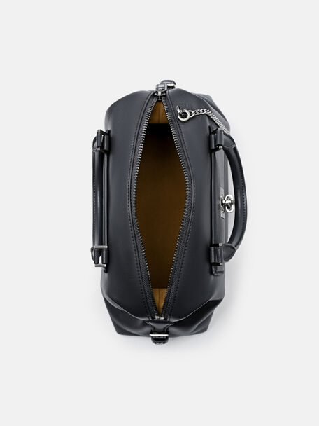 Mirelle Leather Bowling Bag, Dark Grey, hi-res