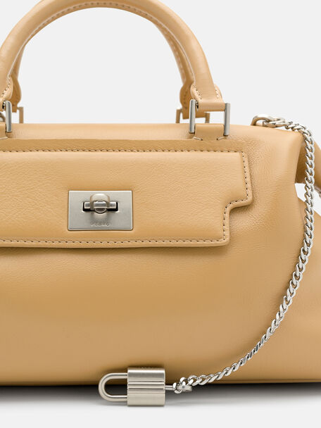 Mirelle Leather Bowling Bag, Camel, hi-res