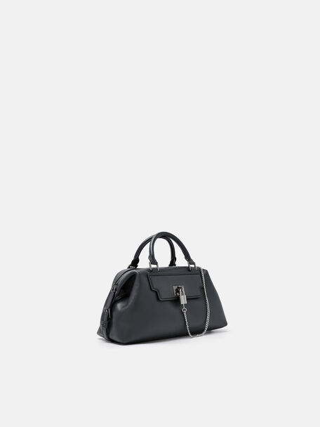 Mirelle Leather Bowling Bag, Dark Grey, hi-res