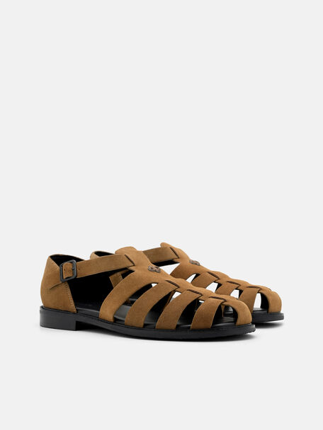Gi&agrave;y sandals đế bệt Brent Suede, Dark Camel Suede, hi-res