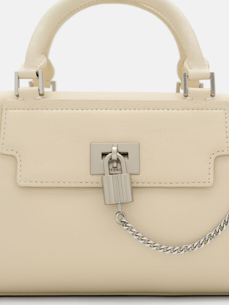 Mirelle Leather Bowling Bag, Beige Tumble, hi-res