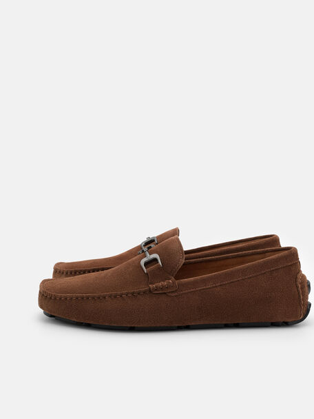 Suede Horsebit Driving Shoes, Brown Suede, hi-res