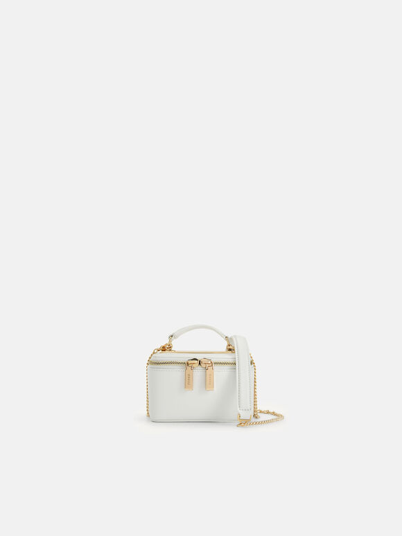 Túi xách hình hộp chữ nhật Leather Mini Vanity, Trắng, hi-res