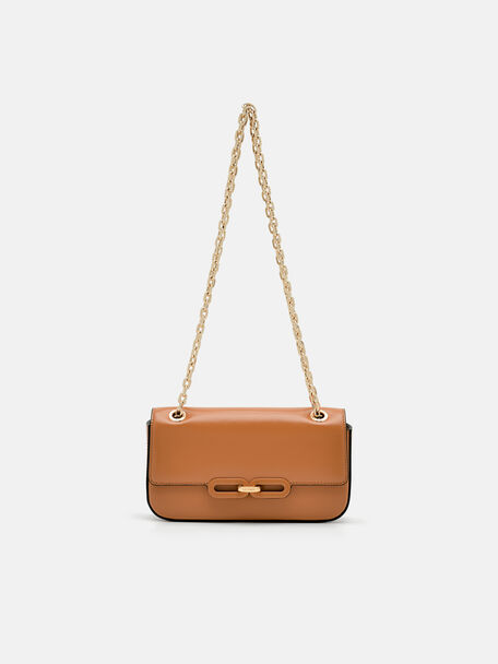 Túi đeo vai phom chữ nhật nắp gập Studio Kate Leather, Vàng Lạc Đà, hi-res