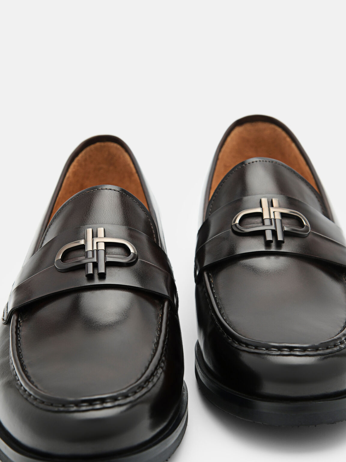Giày lười mũi tròn Icon Leather, Nâu Đậm, hi-res