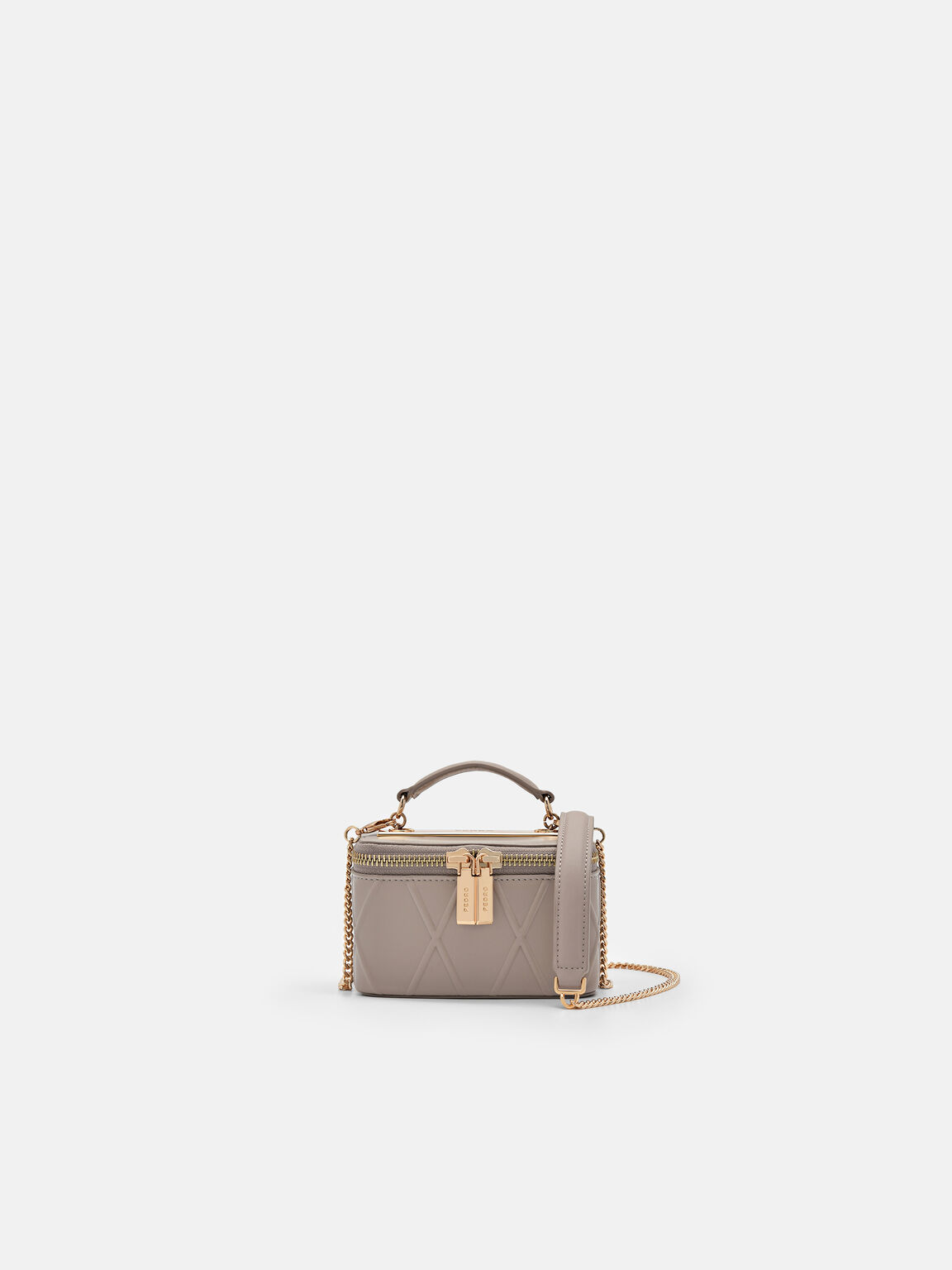 Túi xách hình hộp chữ nhật Ari Leather Mini Vanity, Nâu Xám