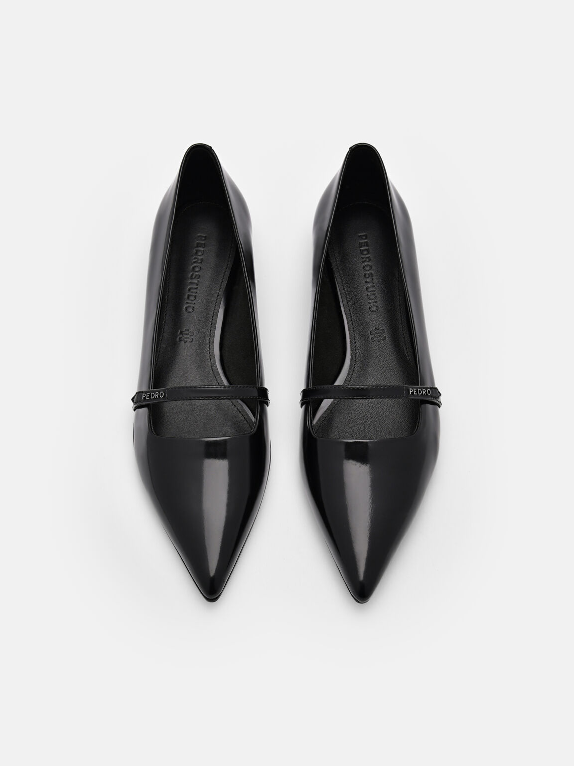 Giày búp bê đế thấp mũi nhọn Studio Amerie Leather, Đen, hi-res