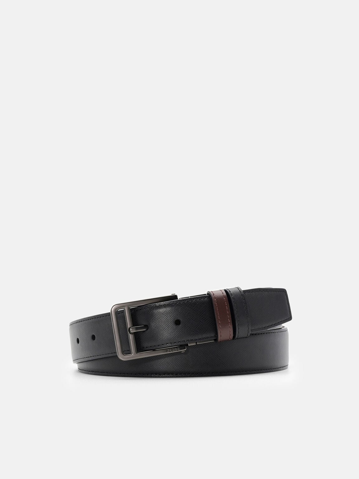 Saffiano Leather Reversible Pin Belt, Black Saffiano, hi-res