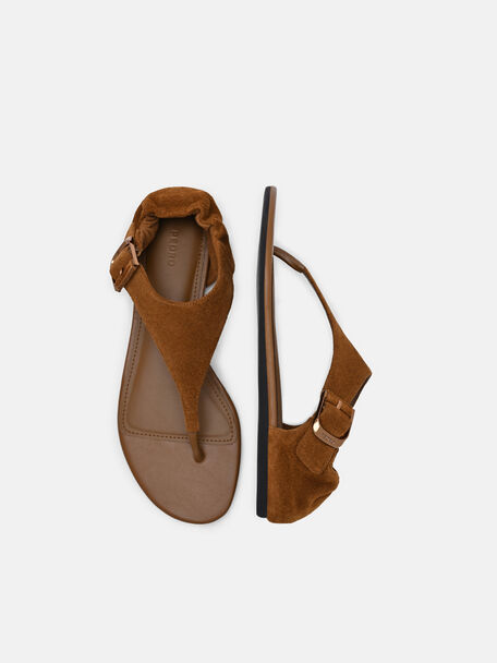 Gi&agrave;y sandals đế bệt Gabrielle, Rượu cognac da lộn, hi-res