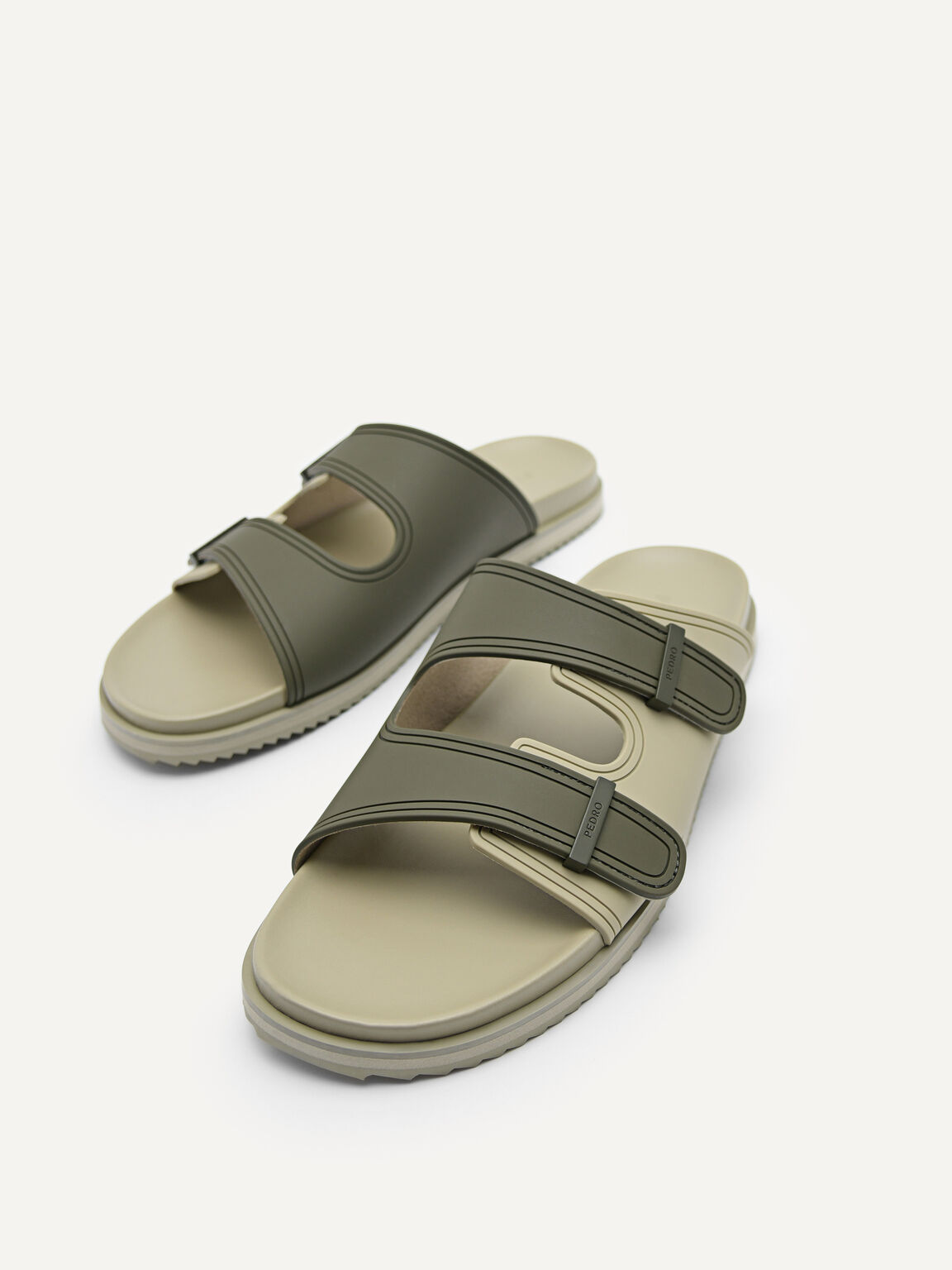 Rubber Double-strap Walking Sandals, Military Green, hi-res