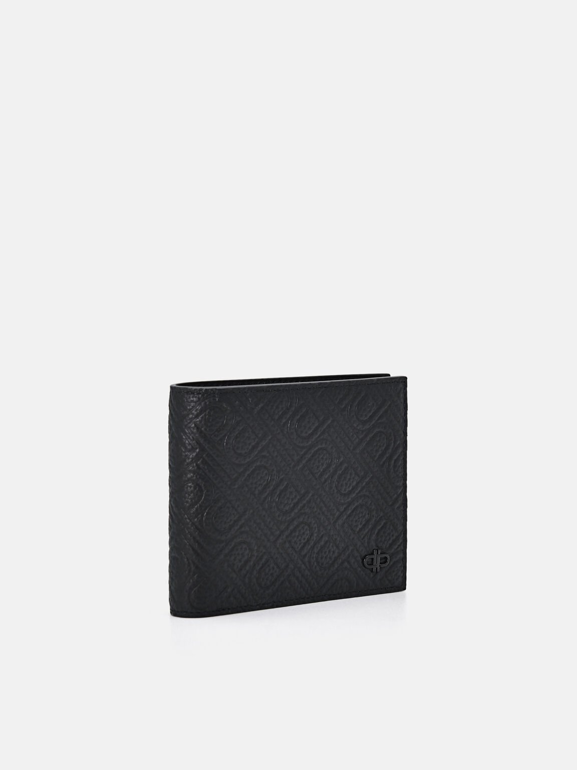Ví ngắn gập đôi Icon Embossed Leather, Đen, hi-res