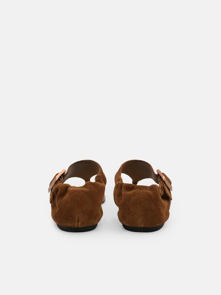 Gi&agrave;y sandals đế bệt Gabrielle, Rượu cognac da lộn, hi-res