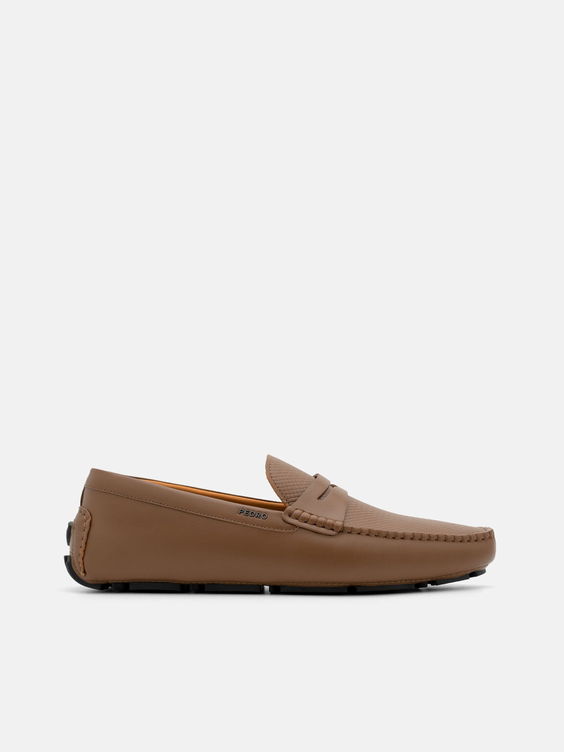 Woven Leather Penny Driving Shoes, Brown Embossed, hi-res