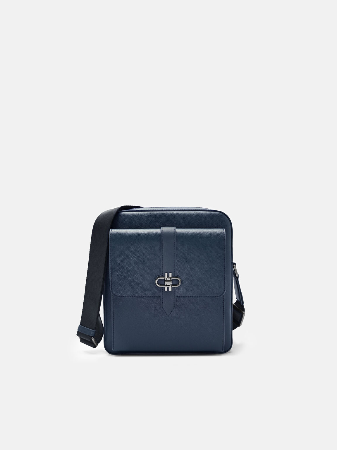 Boxy Saffiano Leather Crossbody Bag, Navy Saffiano, hi-res