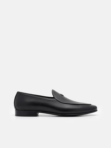 Gi&agrave;y lười mũi nhọn Leather, Đen b&oacute;ng, hi-res