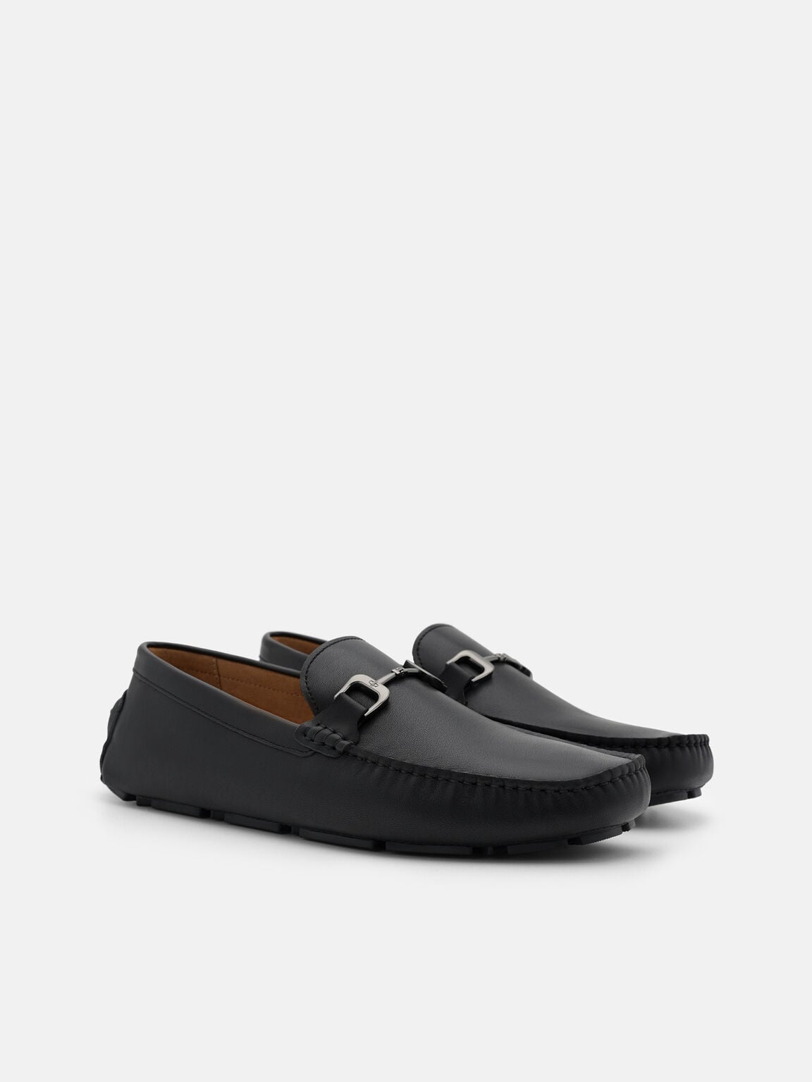 Gi&agrave;y lười mũi vu&ocirc;ng Leather, Đen, hi-res
