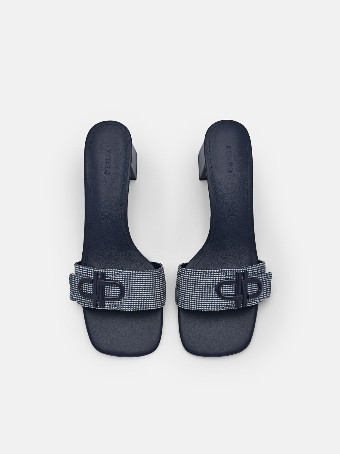 Giày sandals cao gót mũi vuông Icon Fabric, Xanh Navy, hi-res