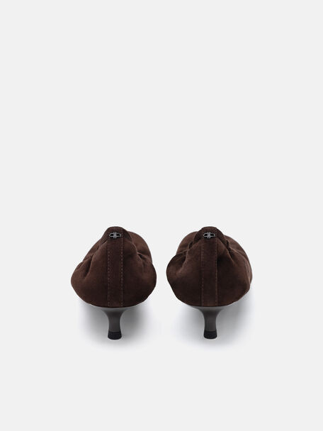 Gabrielle Suede Ruched Ballerina Pumps, Dark Brown Suede, hi-res